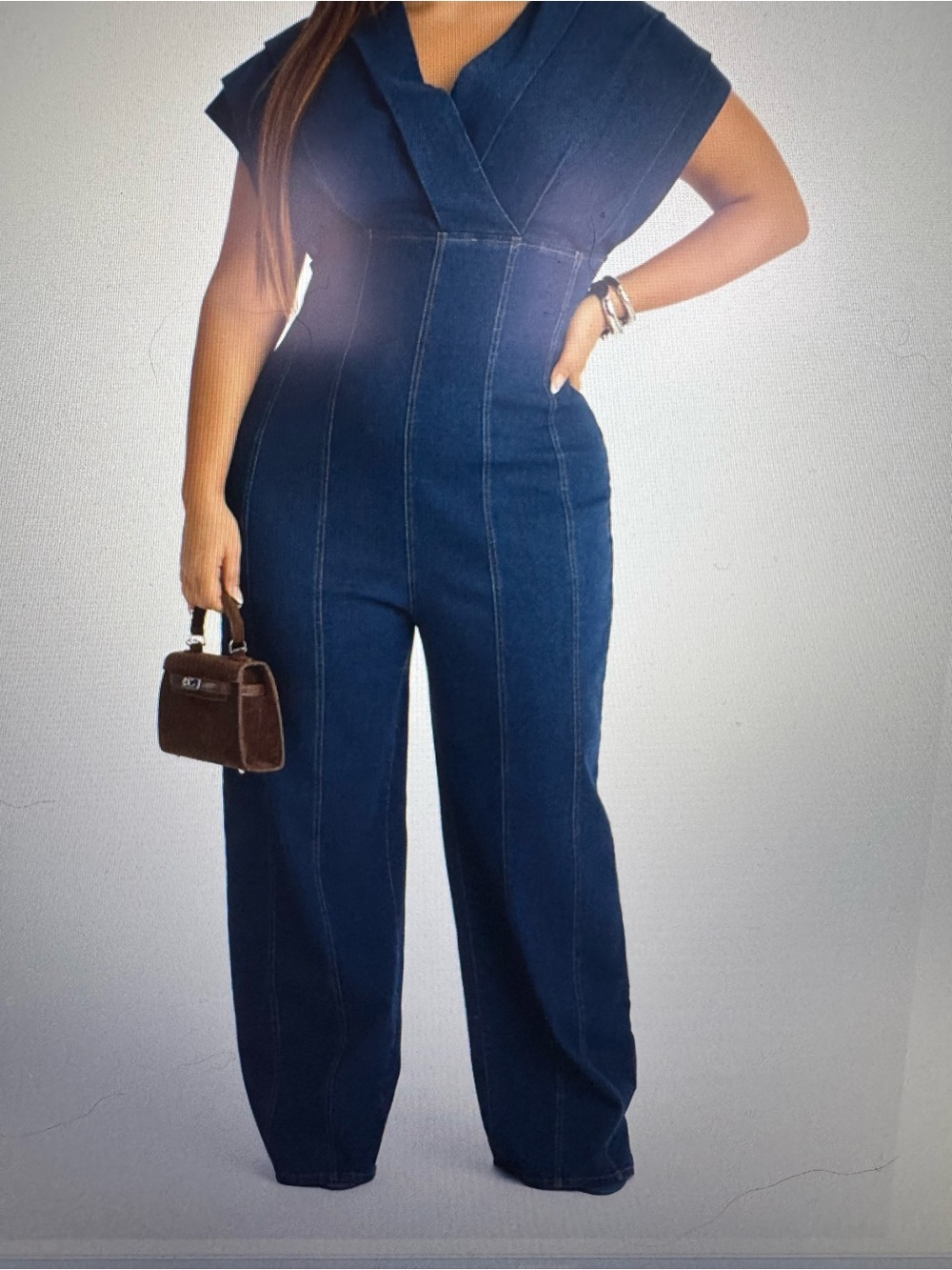 Fashion Nova Dark Blue Denim Wide-Leg Jumpsuit